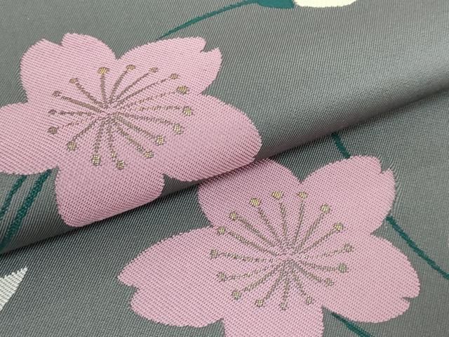 平和屋本店■極上　六通柄　本袋帯　舞桜　藍海松茶色地　金糸　逸品　DZAA5670kh5 平和屋本店□極上 六通柄 本袋帯 舞桜 藍海松茶色地 金糸 逸品