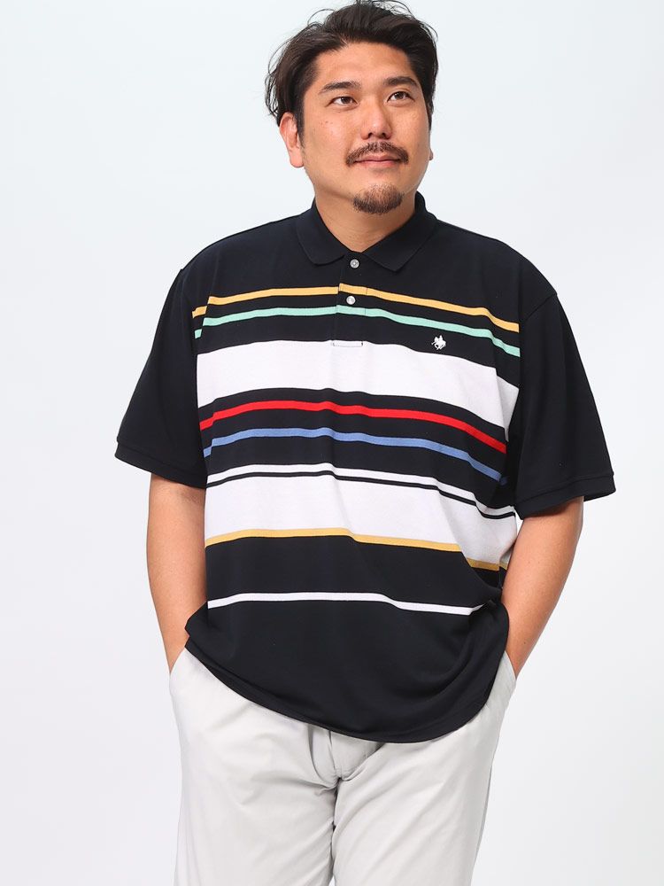 POLO BCS ポロ ビーシーエス 半袖 ポロシャツ 鹿の子 パネルボーダー ロゴ刺繍 C6433P トップス スポーツ ゴルフ 大きいサイズ メンズ ネイビー