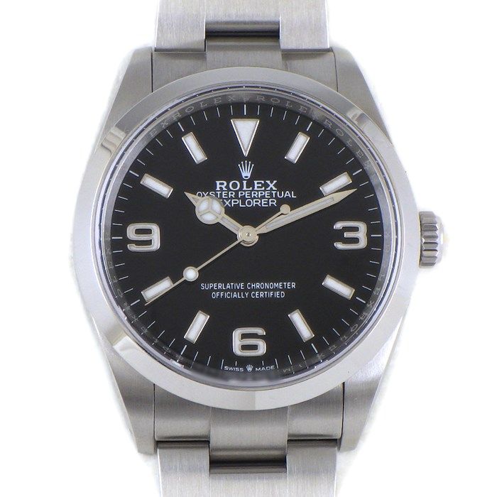 ロレックス Rolex 腕時計 オイスターパーペチュアル エクスプローラー36 124270 3針 夜光針・インデックス ブラック 文字盤 SS 黒 自動巻き 【箱・保付き】 【中古】