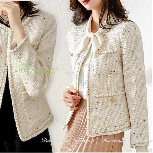 ノーカラージャケット ゴージャス ホワイト 上品 入学式 結婚式 大きいサイズ有り Ｓから2L送料無料通勤20代30代40代50代60代 イベント kni4a394527