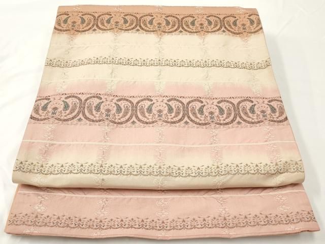 平和屋着物○つけ帯 唐織 青海波 源氏香花文 黒地 金糸 正絹 逸品 未