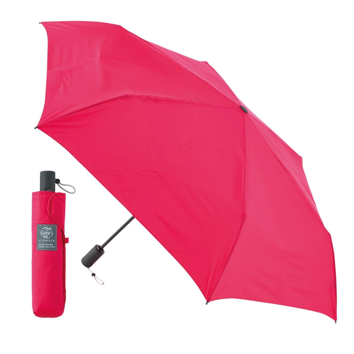 3秒のurawaza ウラワザ スリム 軽量 自動開閉 折りたたみ傘 UVカット 晴雨対応 55cm 10298 ローズピンク ローズピンク 親骨の長さ 55㎝