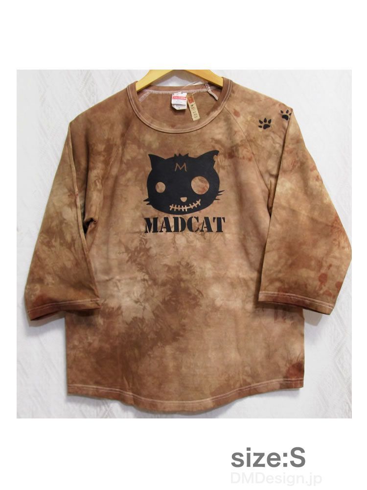 (S)手染め+プリント一点もの 七分袖MADCAT黒猫Tシャツ（1-102)