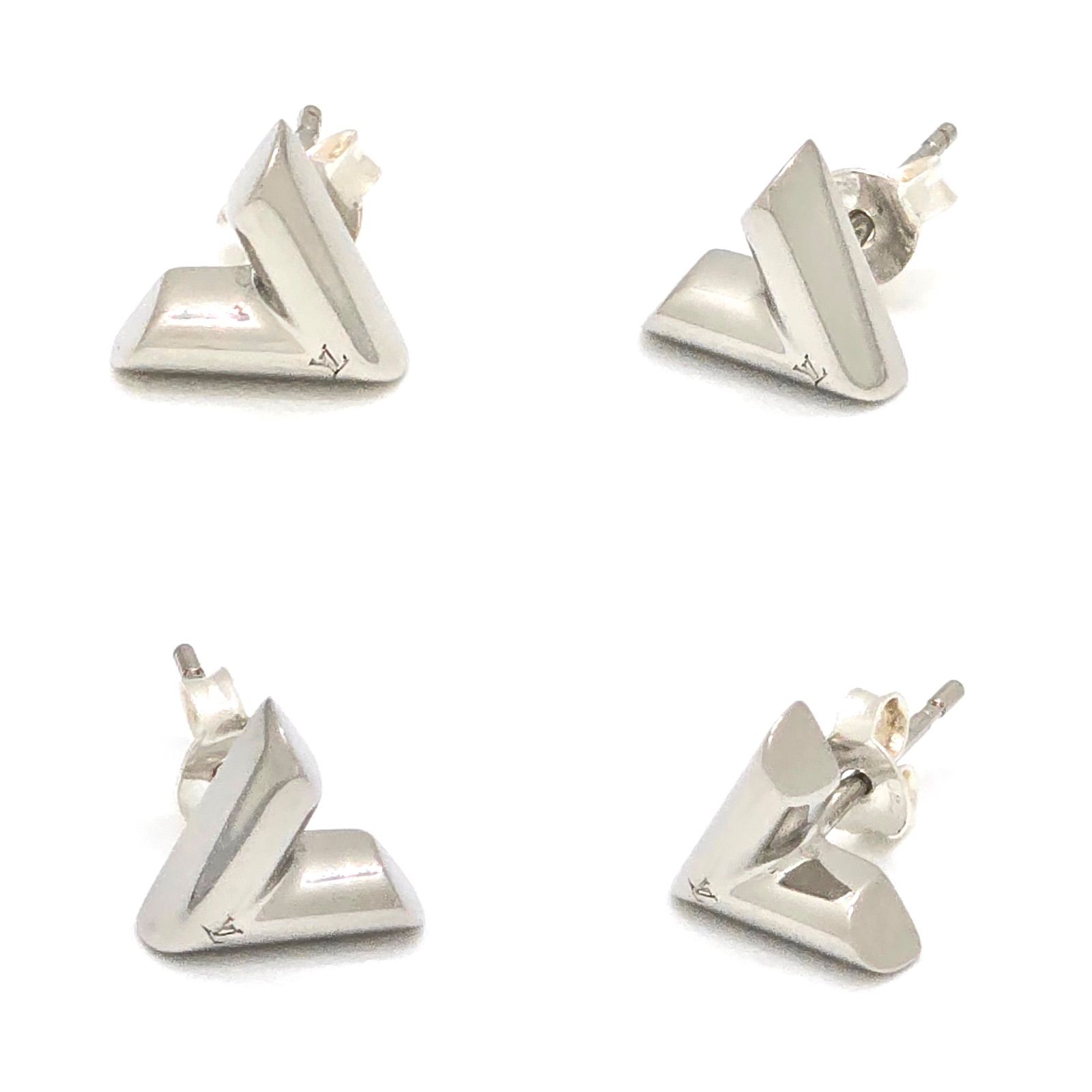 LOUIS VUITTON ルイヴィトン M63208 ピアス･エセンシャル V 片耳 社外キャッチ シルバー メタル V シグネチャー LVイニシャル刻印 スタッドピアス