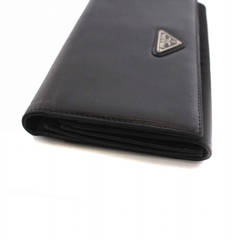PRADA プラダ 黒 長財布 二つ折り ブラック 三角プレート プラダ PRADA 長財布 二つ折り 三角プレート レザー 黒 ブラック /YM