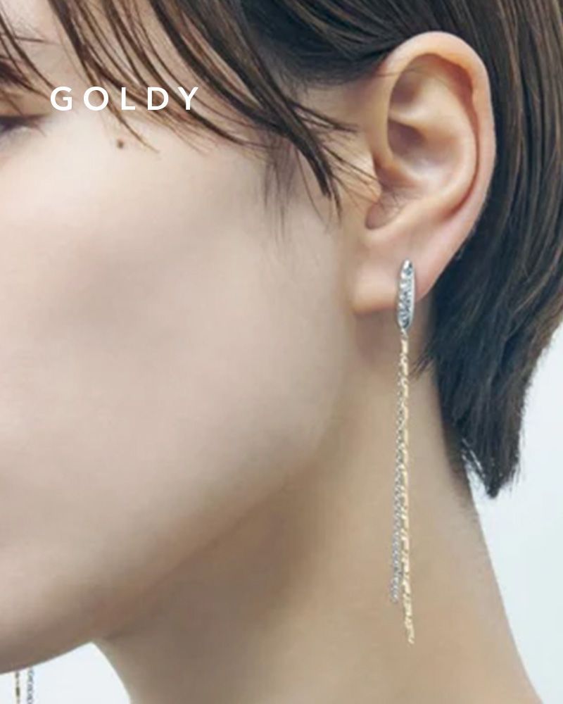 GOLDY/ゴールディ/ダブル ライン チェーン ビジュー ロング ピアス/アクセサリー/1240909