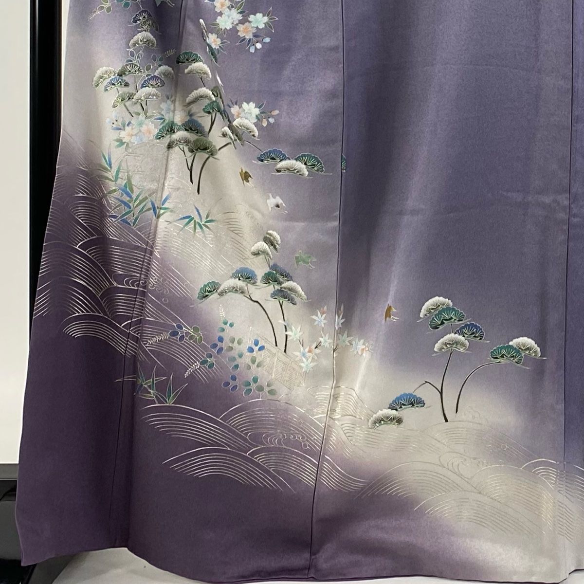 しつけ付未使用☆友禅訪問着☆ぶどう☆チャコールグレー☆着丈163☆裄丈67、5☆ 訪問着 未着品 リサイクル訪問着袷 糸目友禅 付下 新品訪問着 黒