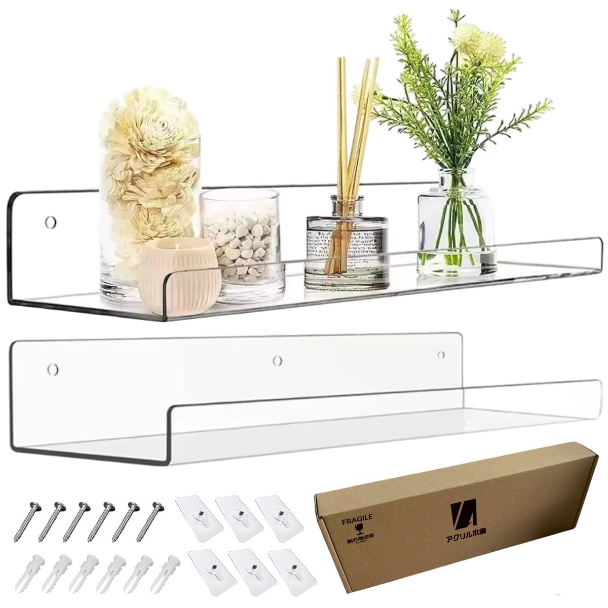 アクリル本舗 ウォールシェルフ 壁掛けラック アクリル棚 ストッパー