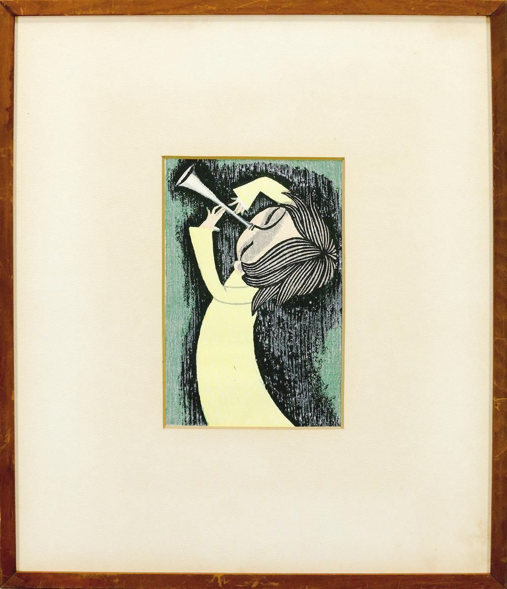 真作】【WISH】池田修三「ラッパを吹く少年」木版画 〇人気木版