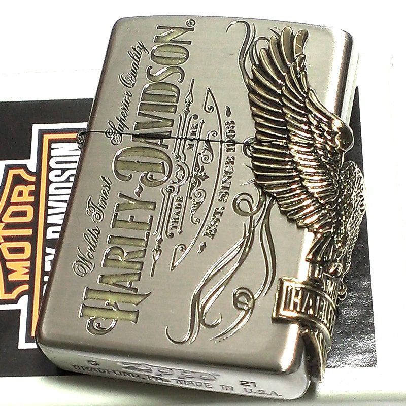 ジッポライター ハーレーダビッドソン ZIPPO かっこいい アンティーク シルバー＆ゴールド 金銀 古美仕上げ 3面メタル 鷲 日本国内限定モデル  メンズ ギフト - メルカリ