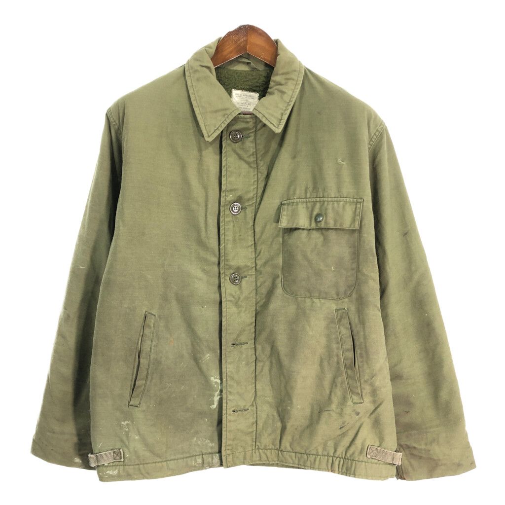 80年代 米軍実物 U.S.NAVY A-2 デッキジャケット ミリタリー オリーブ (メンズ LARGE) 中古 古着 S4907