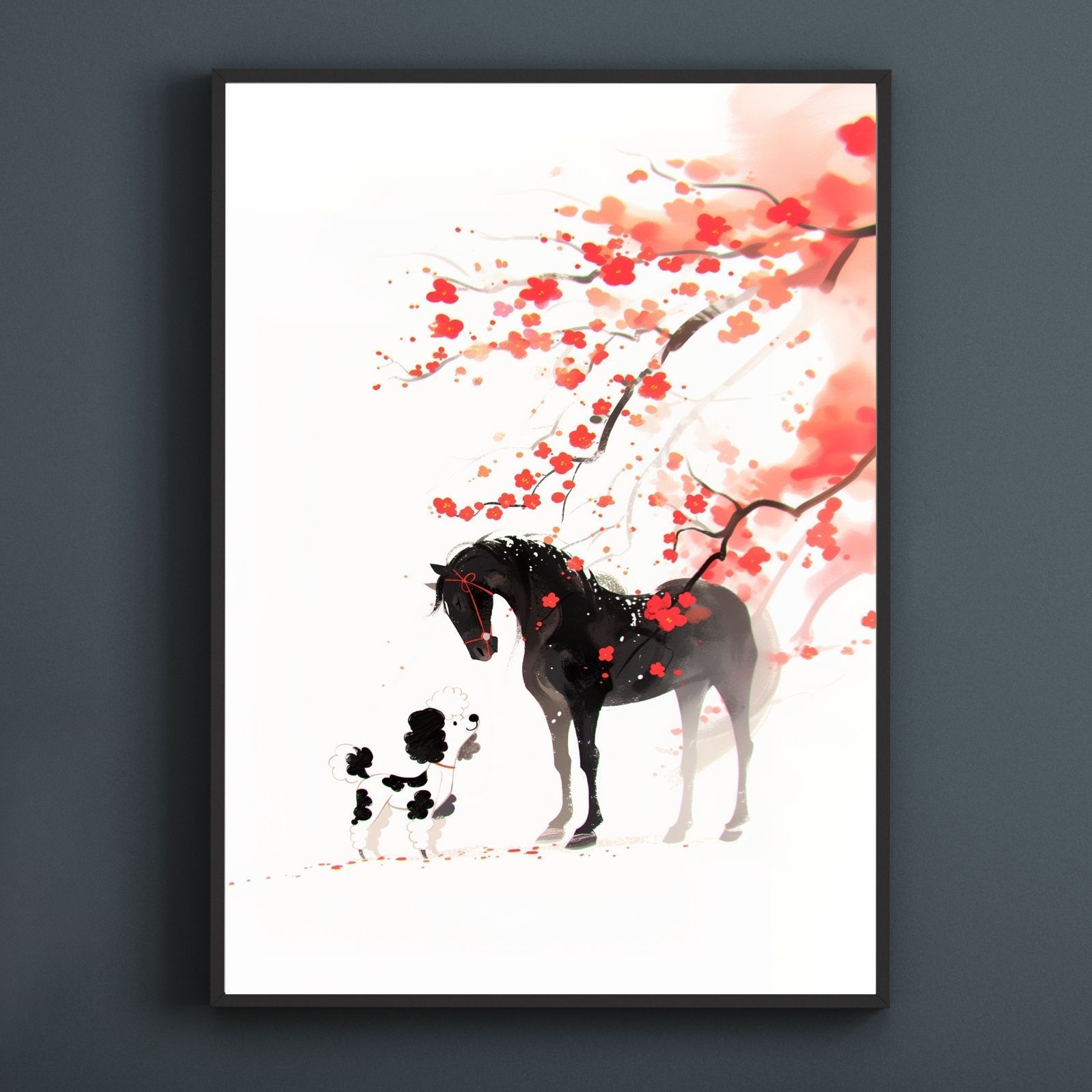 福寿 2026年 - プードル トイプードル犬 No.6 午年 馬 謹賀新年 賀正 新春 迎春 子犬 ペットロス うちの子 記念日 アートポスター 犬の絵 犬のイラスト ギフト プレゼント