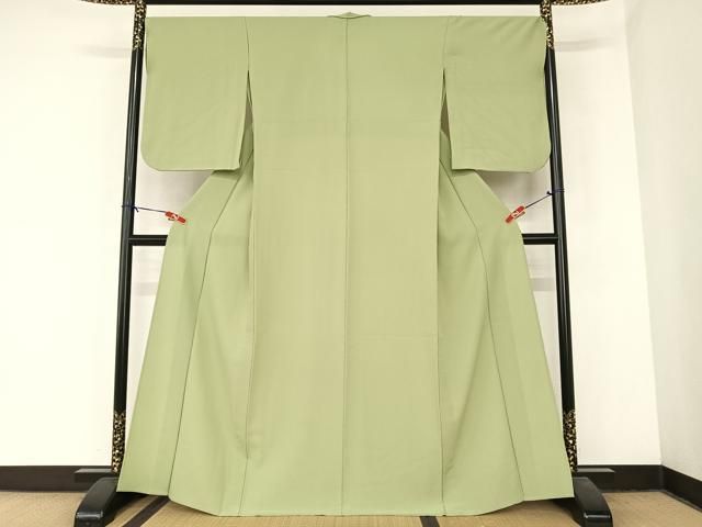 平和屋着物 洗える最 着物 英 はなぶさ謹製 色無地 単衣 苗色 正絹 AABB1347np