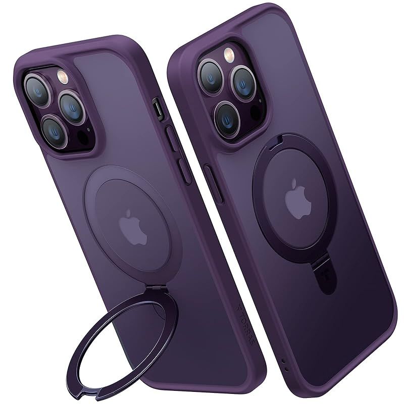 【NYタイムズスクエアを席巻！】TORRAS iPhone 14 Pro Max 用 ケース 半透明 米軍規格 Halbachマグネット ワイアレス充電対応 縦横両対応 アイフォン 14 ProMax 用 ケース 「UPRO Ostand」パープル 1