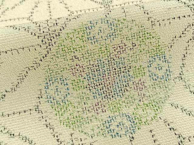 平和屋着物▽本塩沢 単衣 花丸文 麻の葉文様 正絹 逸品 AAAW1614fy