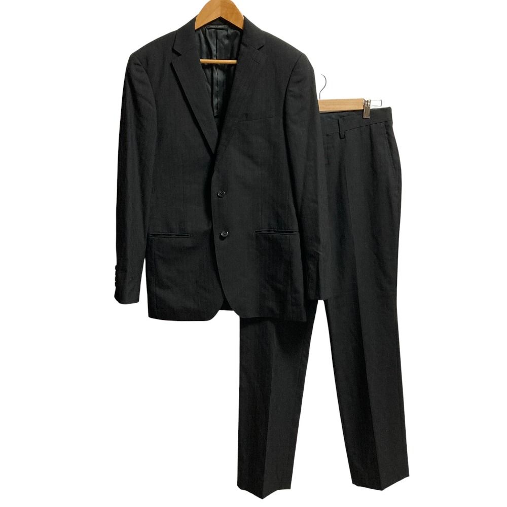 D URBAN ダーバン ストライプ テーラードジャケット スラックスパンツ セットアップ スーツ サイズ96Y7 ブラック メンズ 古着