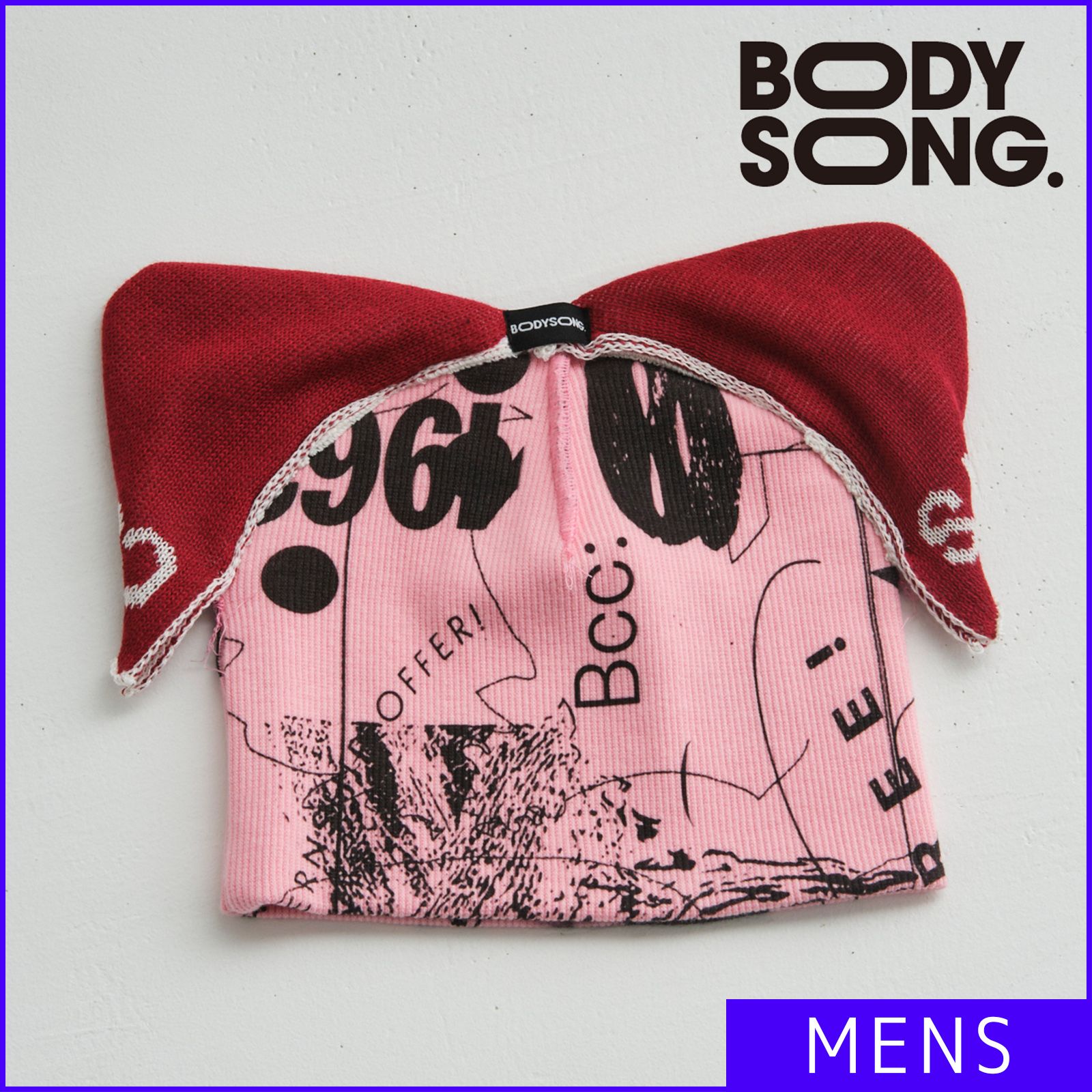 BODYSONG. ニット帽 メンズ レディース ユニセックス ボディソング ブランド ビーニー 猫耳 耳 コットン かっこいい グラフィカル 帽子 ぼうし ボウシ 被り物 おしゃれ 派手 ピンク BS240708-CP