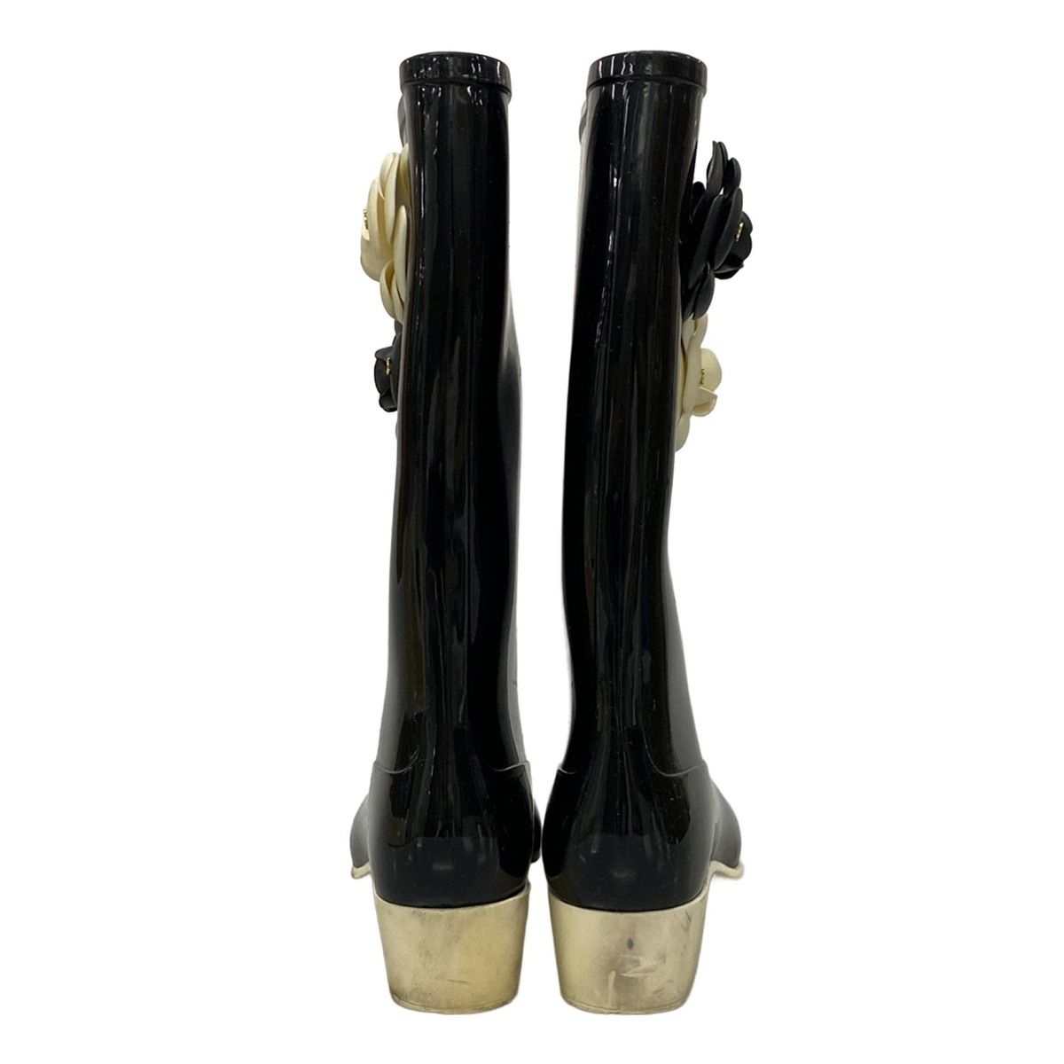 CHANEL(シャネル) レインブーツ 38 レディース - 黒×白 カメリア