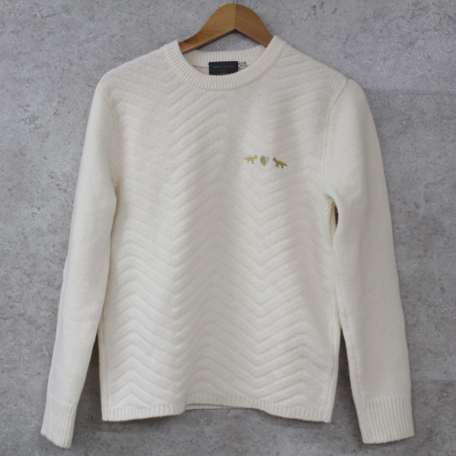 S019)MAISON KITSUNE/メゾンキツネ ラムウール ニット ホワイト/白 