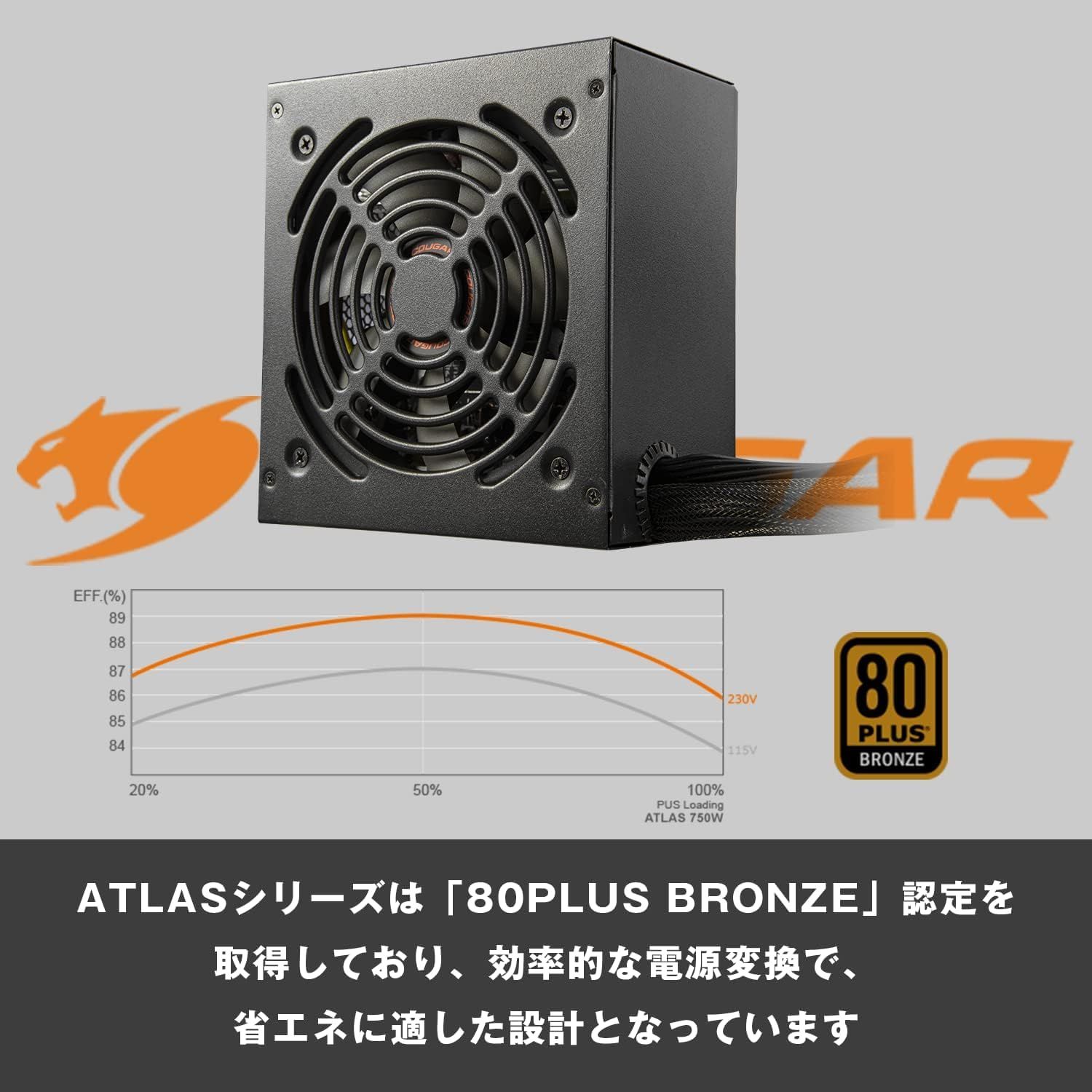 COUGAR 電源ユニット ATLASシリーズ 750W 80PLUS BRONZE 直付けモデル CGR BA-750