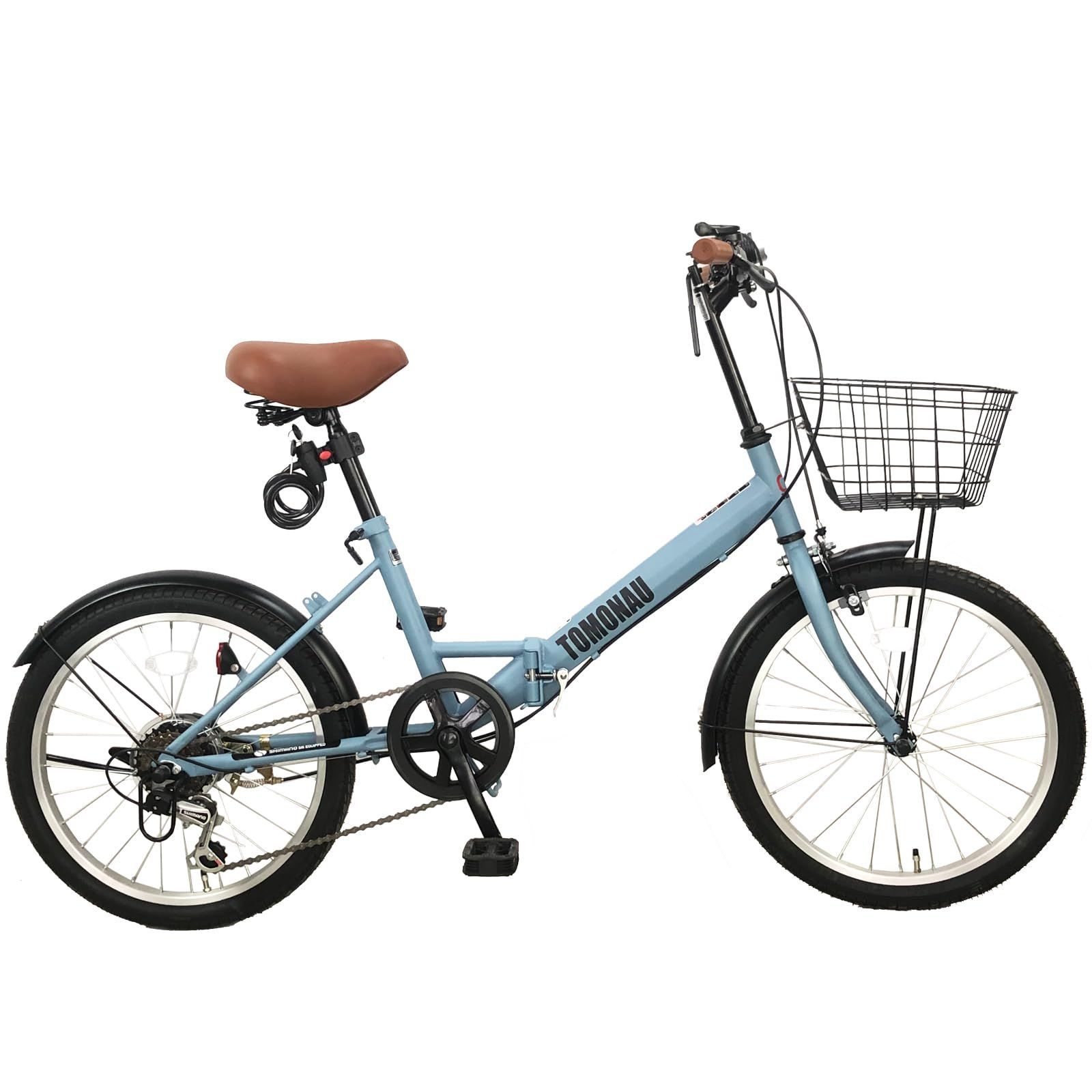 【数量限定】折り畳み自転車 折りたたみ自転車 20インチ シマノ6段変速 カゴ ワイヤー錠 TOMONAU ライト付き 通勤 通学 街乗 前後泥除け装備 ハンドルの高さ調節できる 小径車 ミニベロ