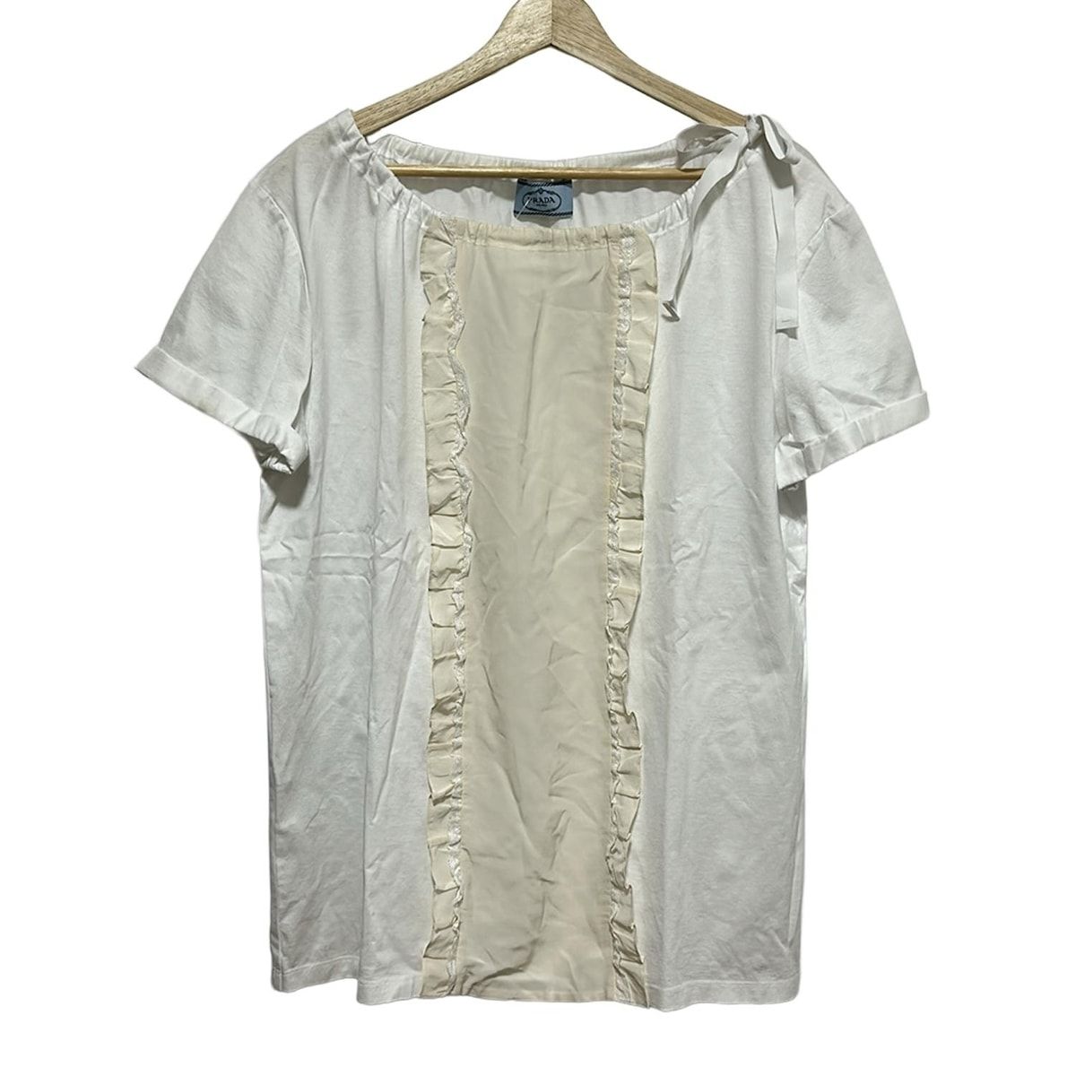 PRADA プラダ 半袖カットソー サイズM レディース - 白×アイボリー レース|フリル