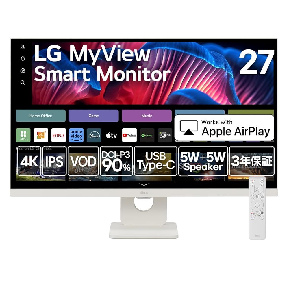 LG スマートモニター 27SR73U-W|LG MyView Smart Monitor | 27インチ 4K | webOS 23 | IPS | 約10.7億色表示 8bit FRC |