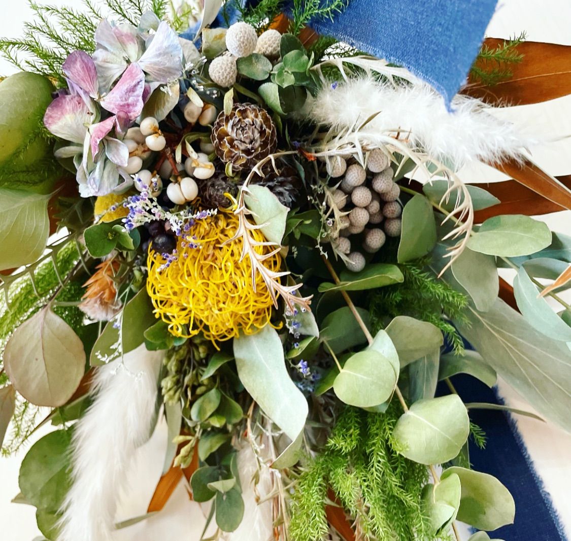 ドライフラワーリース プレゼント ピンクッション プロテア お祝い