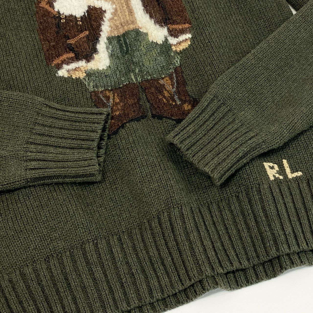 美品 ラルフローレン コットンニット ポロベア カーボーイ レザー フリンジ S Polo ベア コットン ロールネック セーター（ニット/セーター