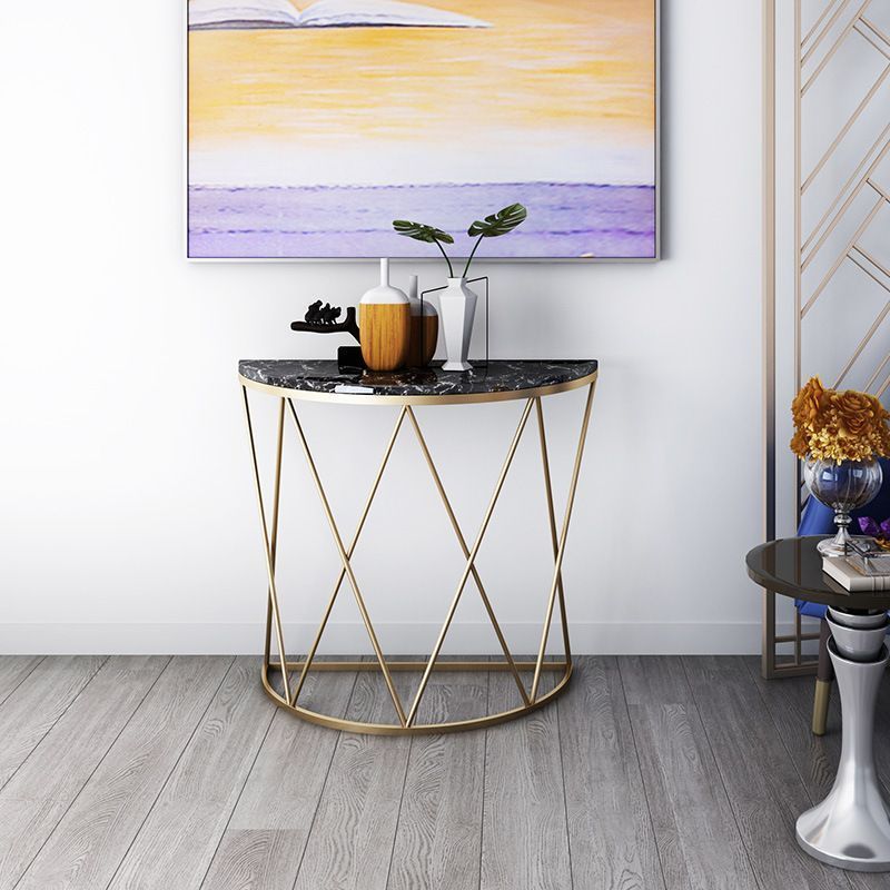 半円形のエントランステーブル シンプルな大理石調デザイン