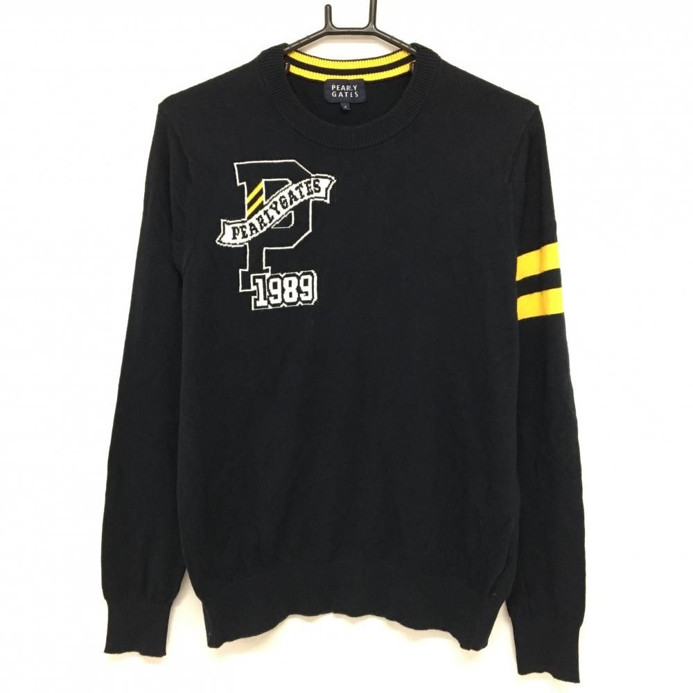 パーリーゲイツ セーター ネイビー×イエロー 袖2ライン カシミヤ混 ネック色褪せ少 メンズ 4 M ゴルフウェア PEARLY GATES