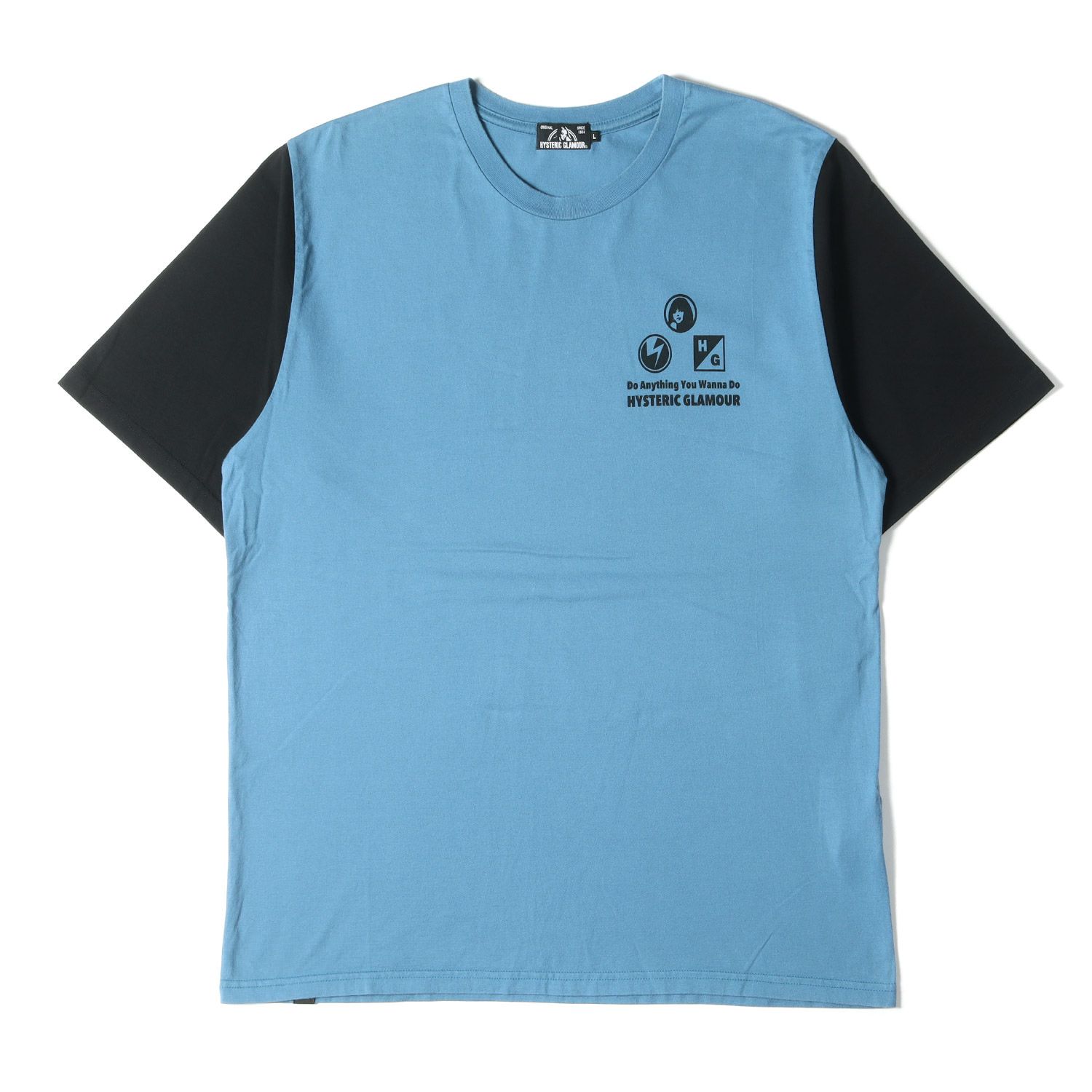 HYSTERIC GLAMOUR 水色ポロシャツ Lサイズ HYS DEVILワッペン ポロ衿