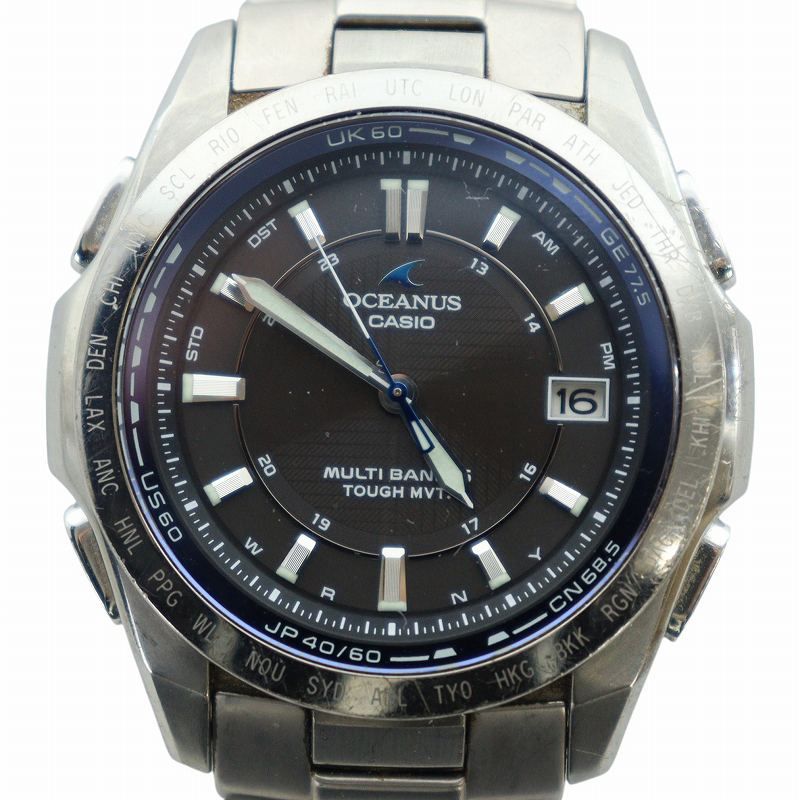 カシオ CASIO オシアナス 腕時計 ウォッチ ソーラー ロゴ 黒文字盤 カレンダー付き デイト シルバー色 OCW-T100TD-1AJF |MQ