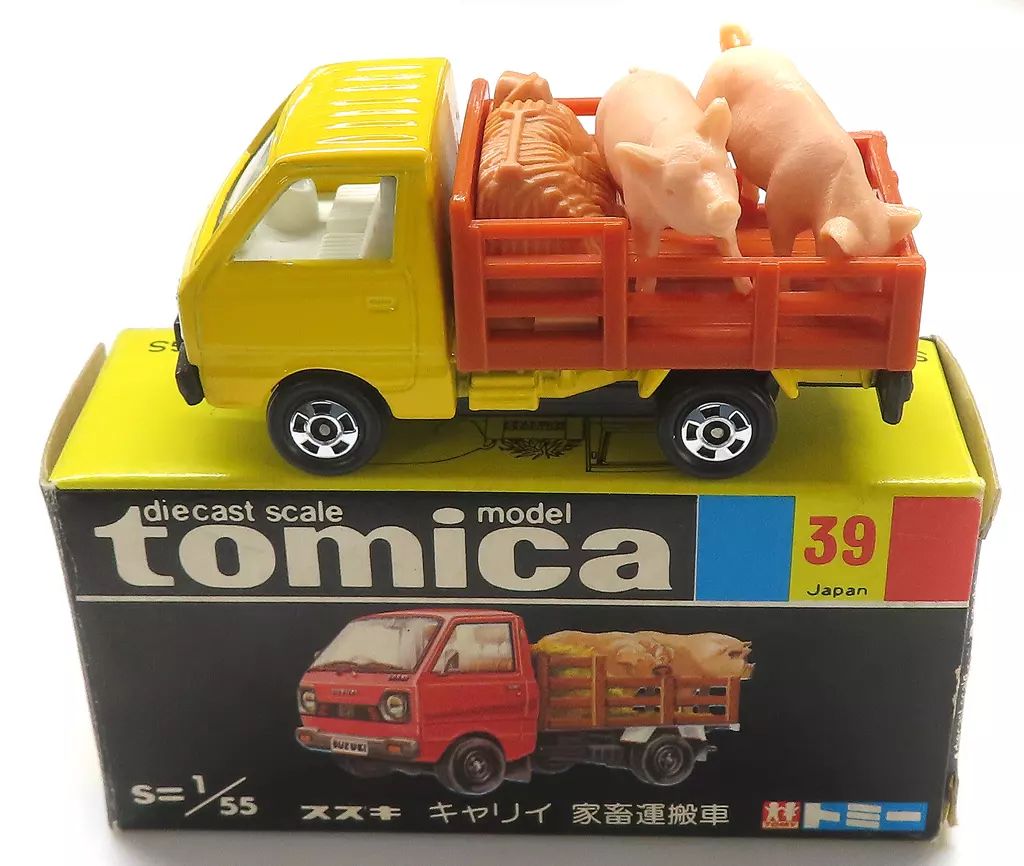 ミニカー 1|55 スズキ キャリィ 家畜運搬車 イエロー×ブラウン|黒箱| トミカ No.39