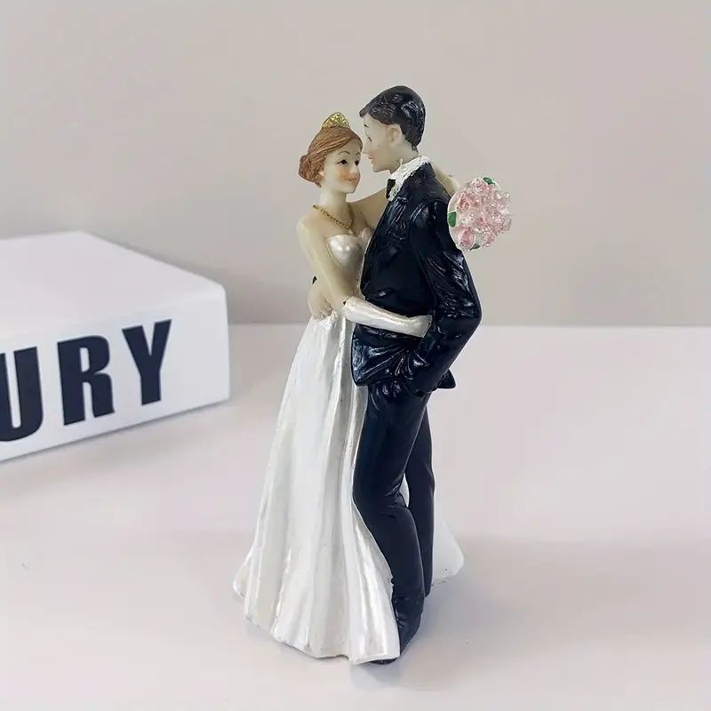 結婚式カップルフィギュア - 13cm1個、レジン製花嫁と花婿のフィギュアセット、結婚記念日ケーキトッパーデコレーション、ロマンチックなホーム＆パーティーアクセサリー