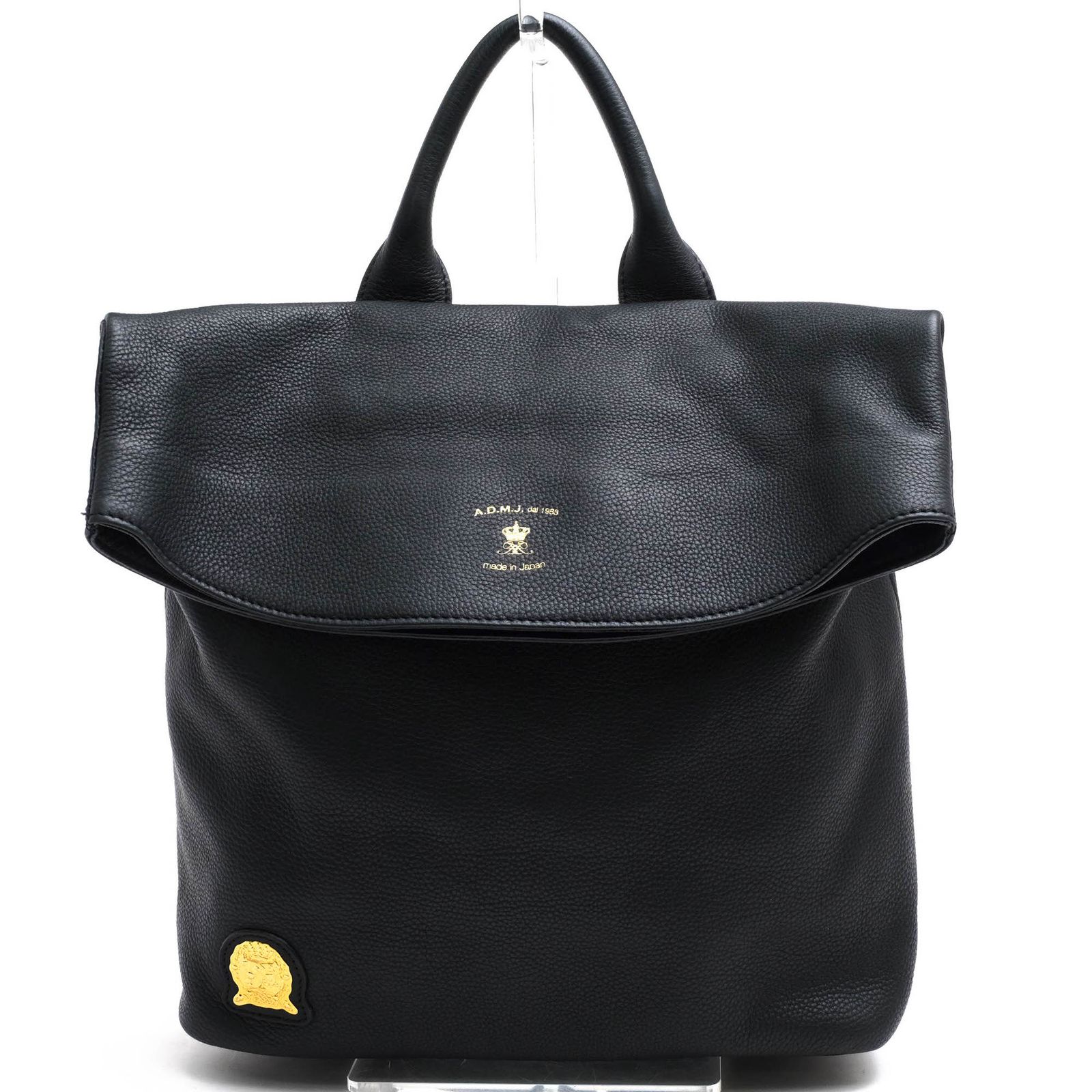 【美品】ADMJ レザーバックパック リュック ブラック 型押 大容量 ADMJ本革レザーリュック ブラック リュック デイパック メンズ