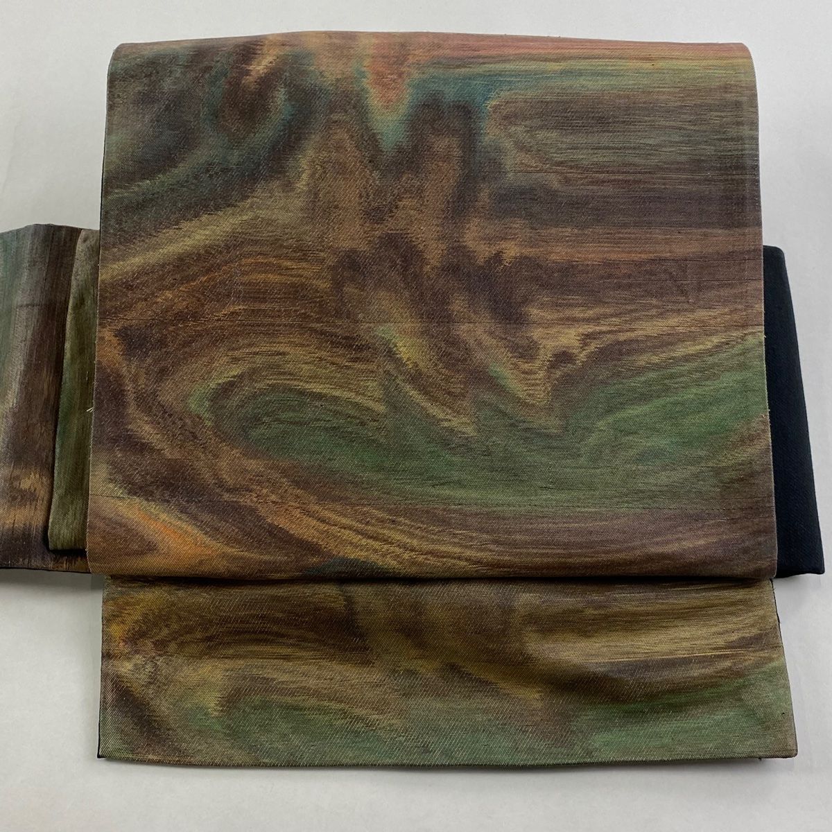 付け帯 秀品 作り帯 幾何学模様 箔 茶色 正絹