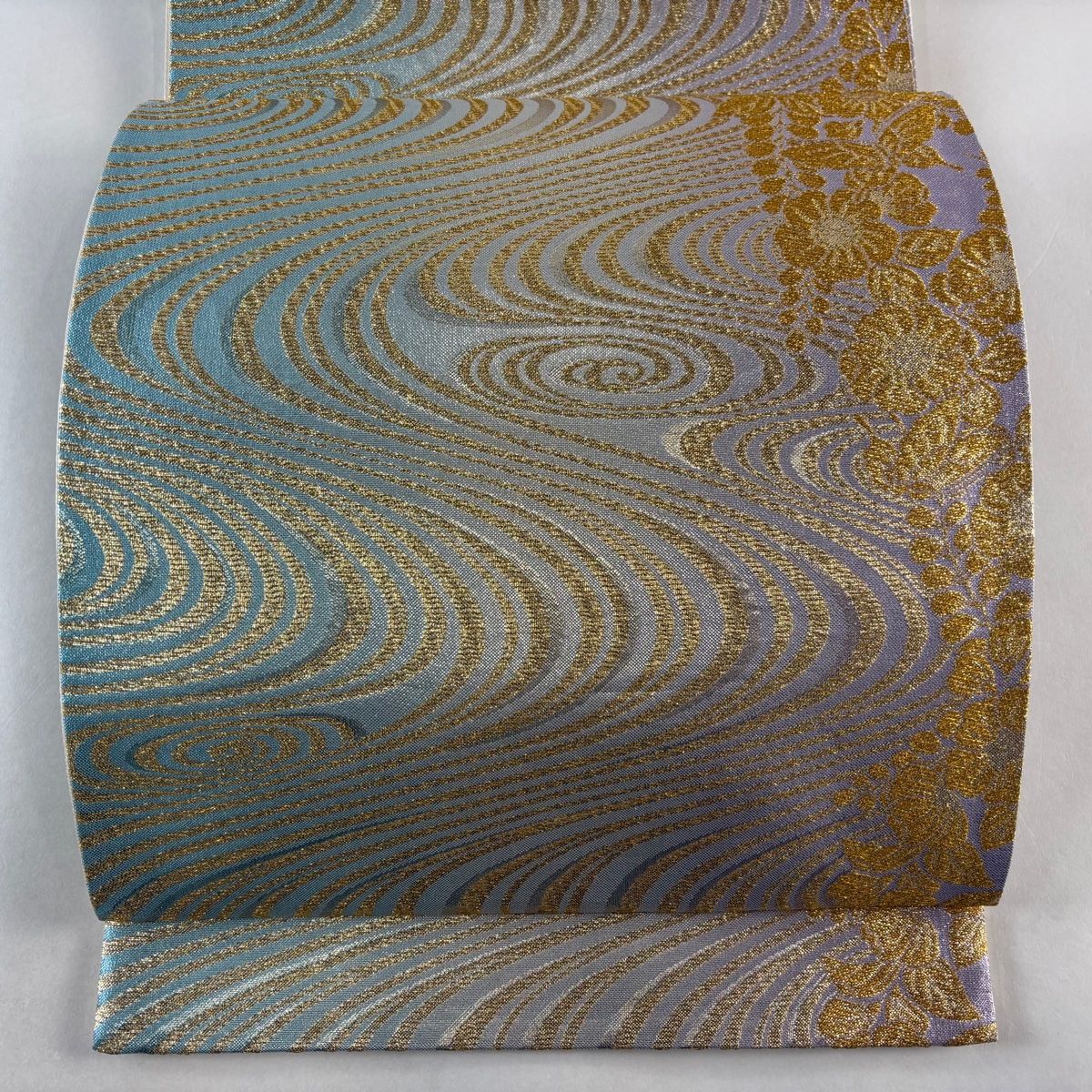 袋帯 美品 秀品 証紙 流水 草花 金糸 箔 薄紫 六通 正絹 【中古