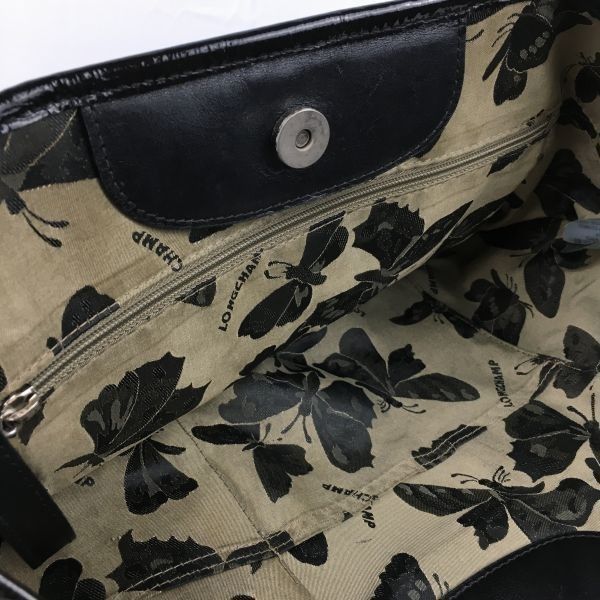 LONG CHAMP/ロンシャン トートバッグ〈黒/BLACK〉エナメル加工/bag〕菅 