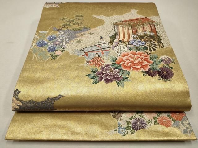 B316b「古画 色彩立雛図」掛軸　作者不詳　桃の節句　葵紋竹屋町裂・和紙表装 B316b「古画 色彩立雛図」掛軸 作者不詳 桃の節句 葵紋竹屋町裂