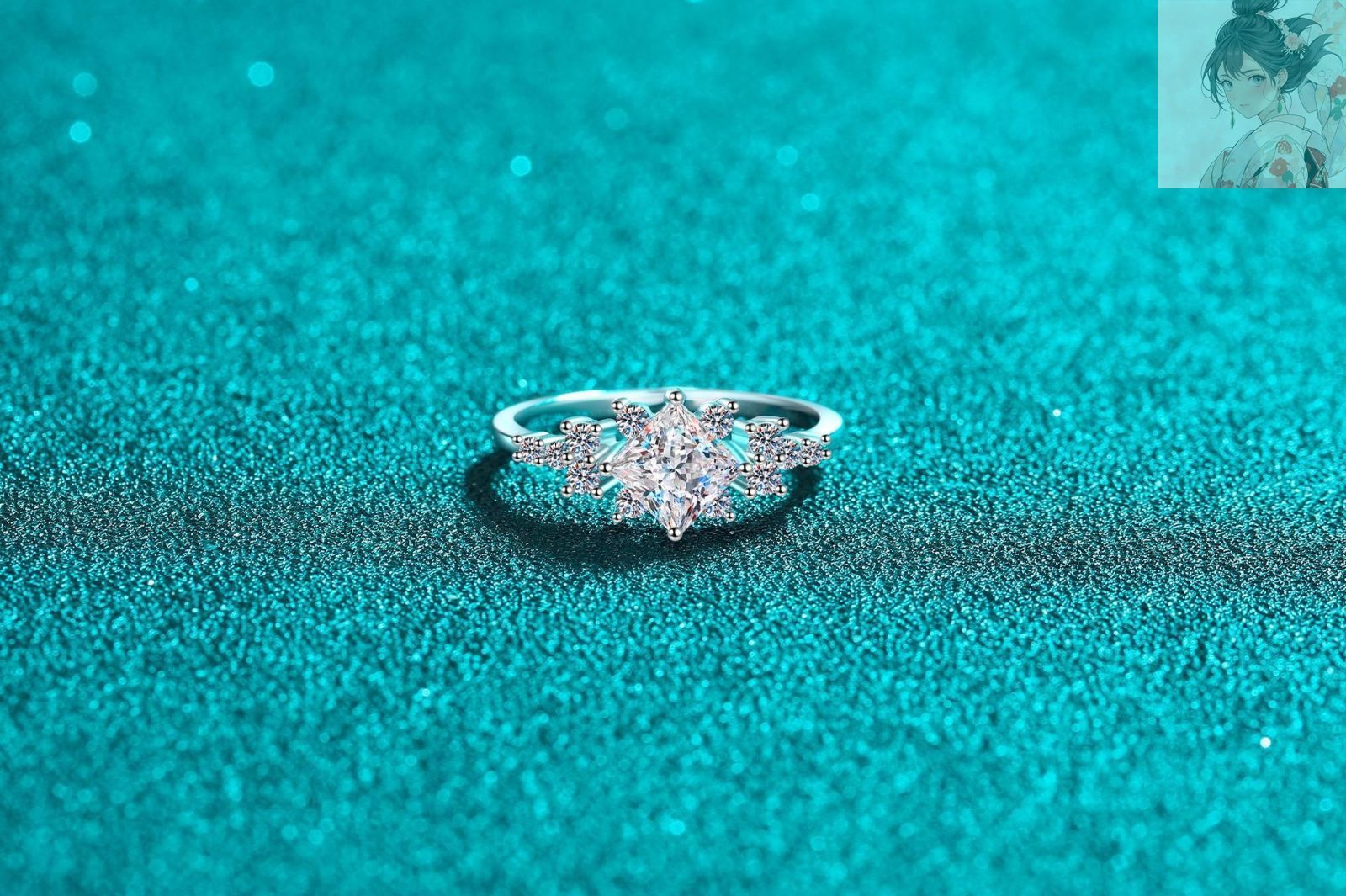 があぱあ モアサナイト3ct指輪12号ブルーグリーン&ピアス モアサナイト3ct指輪12号ブルーグリーン があぱあ モアサナイト3ct指輪