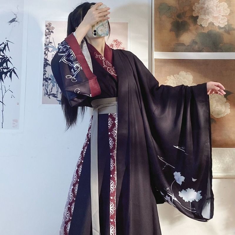 レディース 漢服 コスプレ セット 幅広袖羽織 交差襟トップス 袴風スカート ハロウィン 唐装 ステージ イベント パーティー 衣装 上衣下裳 中華服 セットアップ おしゃれ かっこいい エキゾチック