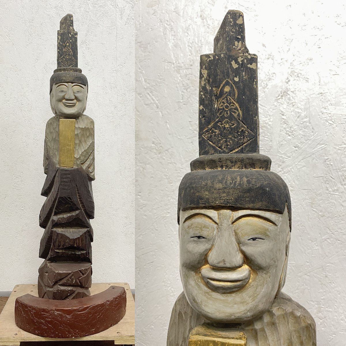 ● 銘あり 天照皇大神 東福寺 仏像 高さ129cm 天然木 木彫り 美術品 アート 時代物 仏教美術 一点物 貝1264