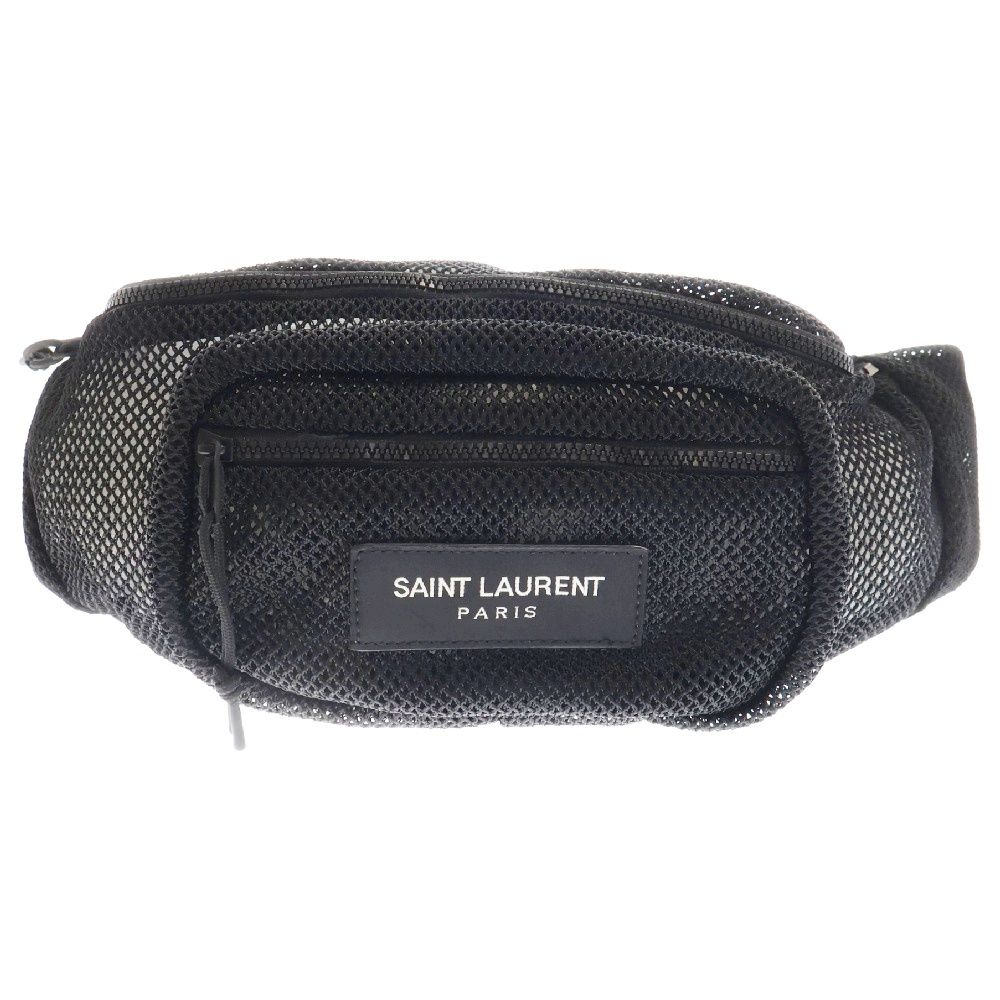 SAINT LAURENT PARIS サンローランパリ メッシュ ウエストバッグ ボディバッグ ウエストポーチ ブラック ナイロン 641640
