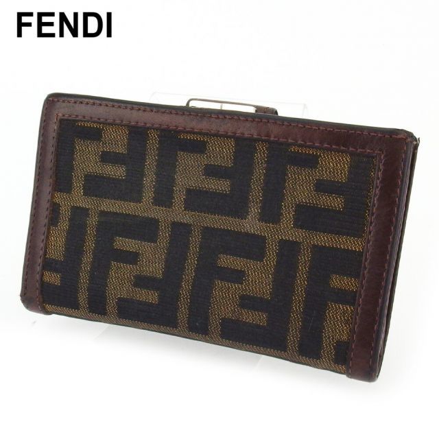 FENDI 二つ折り財布 がま口　FFロゴ ブラウン/ブラック／ゴールド FENDI 二つ折り財布 がま口 FFロゴ ブラウン/ブラック／ゴールド