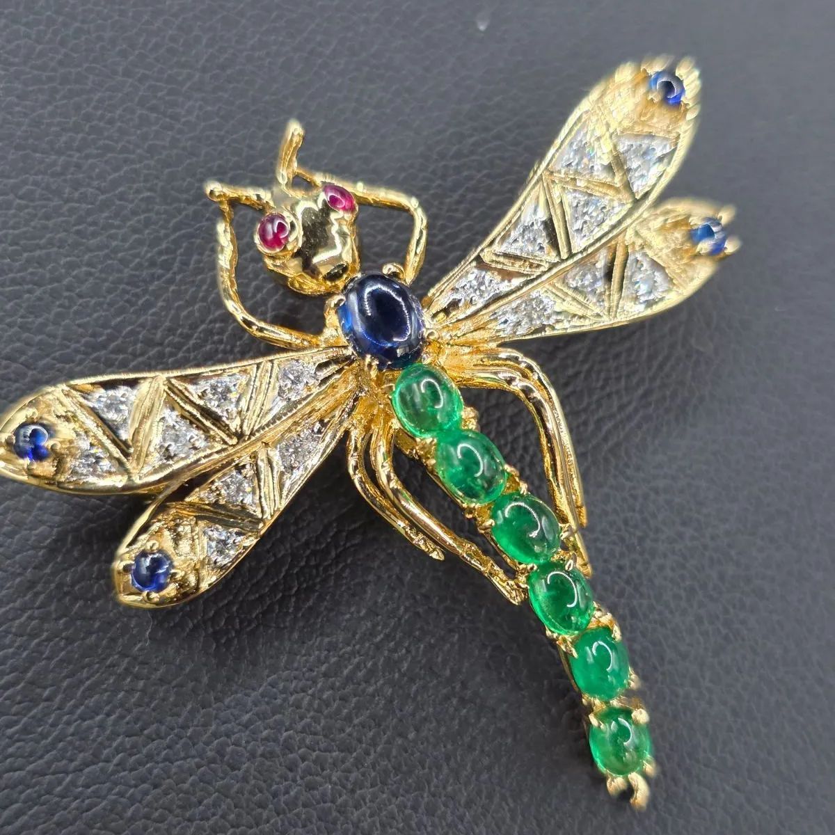 K18 ルビー/エメラルド/サファイア/1.79ct ダイア0.19ct ブローチ 鑑別 