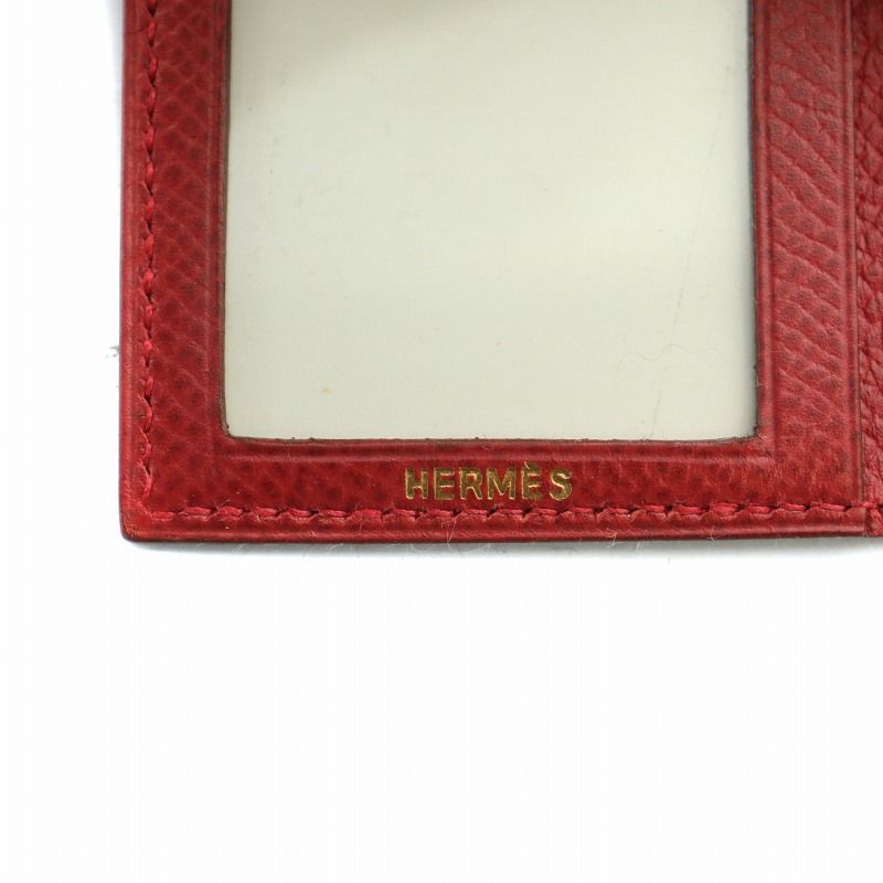 HERMES 赤 レザー ミニフォトフレーム エルメス HERMES ミニフォトフレーム 二つ折り レザー 赤 レッド /BB