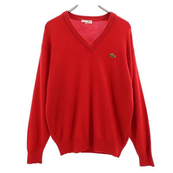 ラコステ ウール100％ 長袖 Vネック セーター 4 レッド系 CHEMISE LACOSTE ニット メンズ 古着 【231204】