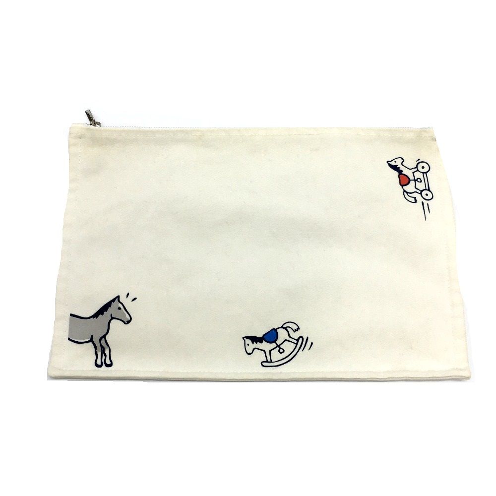 【新品未使用】エルメス　フラットポーチ　アダダ　PM 馬　コットン　※シミあり 新品未使用】エルメス フラットポーチ アダダ PM 馬 コットン