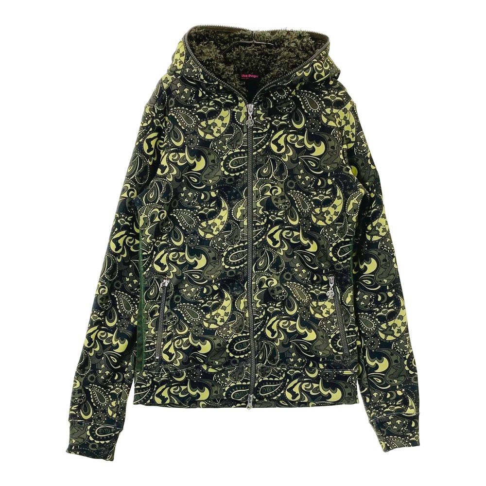 サイズ 2 DANCE WITH DRAGON ダンスウィズドラゴン 裏起毛 ボア ジップパーカー ペイズリー 総柄 カーキ系 240101493842 ゴルフウェア レディース ストスト